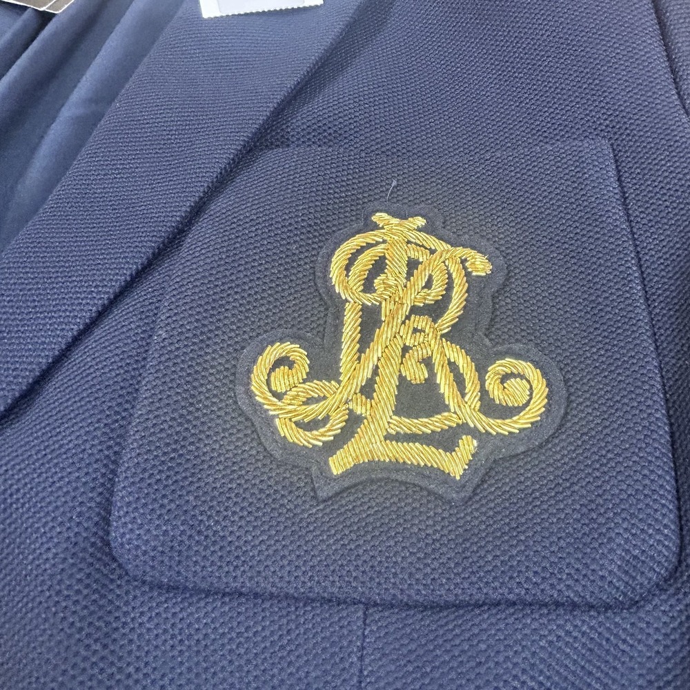 Lauren Ralph Lauren Blazer Womens L Blue Cotton Stretch Crest Gold Button $265